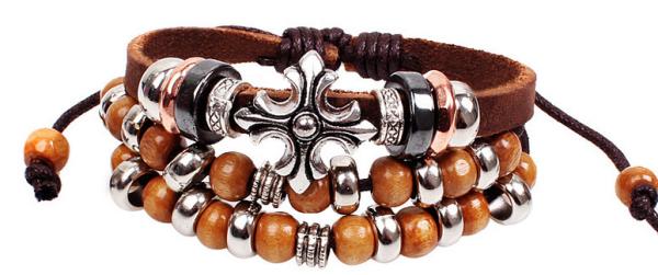 Buy cheap New fashion jewelry leather woven bracelet beaded jewelry bohemian retro bracelet from wholesalers