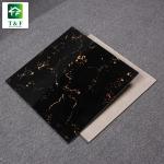 Glazed Polished Porcelain Floor Tiles 600x600 Black And Gold Flower Color