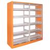 Buy cheap 6 Tiers Double-Upright Double-Sided Metal Office Bookshelf Wooden Grain Thermal Transferred Finish from wholesalers