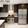 Buy cheap Veneer Finish Dark Brown Kitchen Cabinets with Solid Wood Material and Handless Design from wholesalers