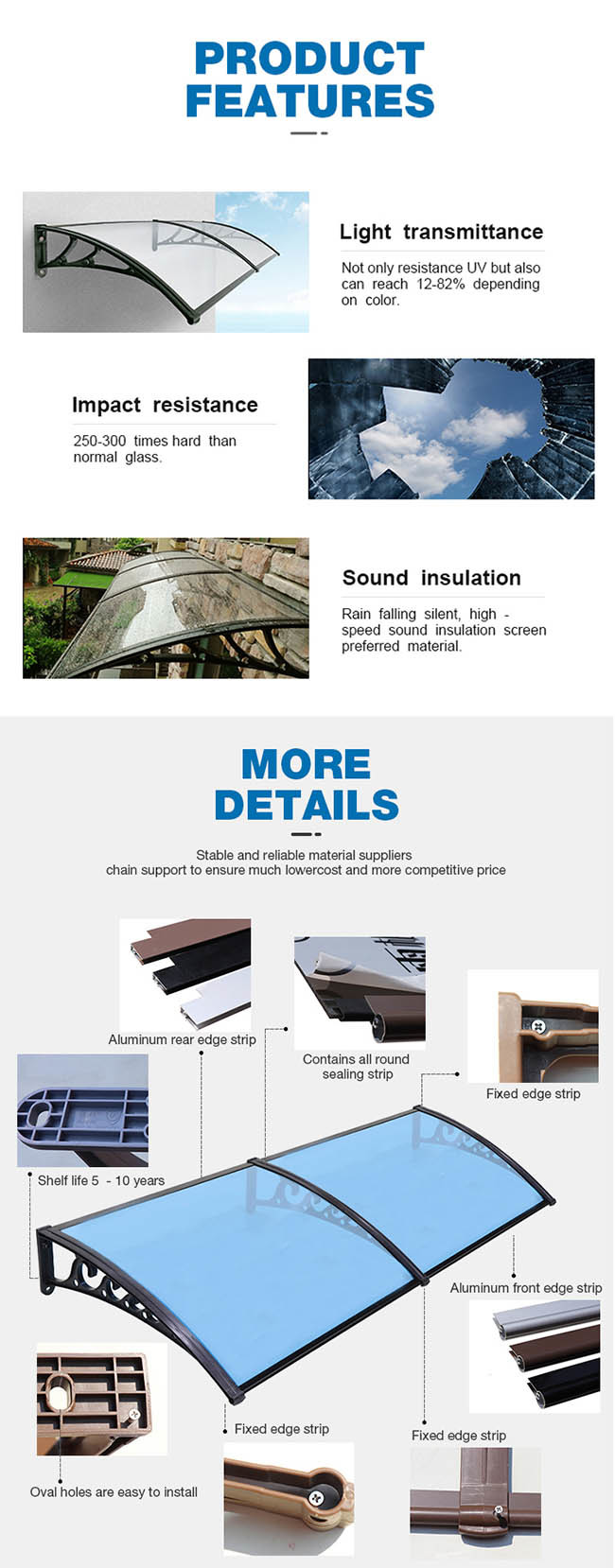 Anti Scratch 10mm Anti Impact PC Awning