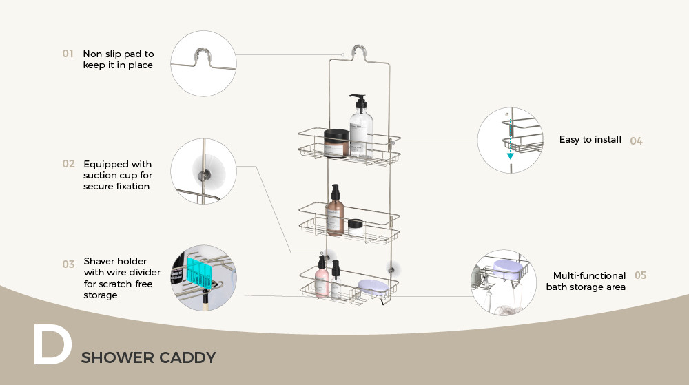 Showerhead Rack Shower Caddy Hanging Bathroom Organizer Shower Shelf for Inside Shower No Drilling Racks Over