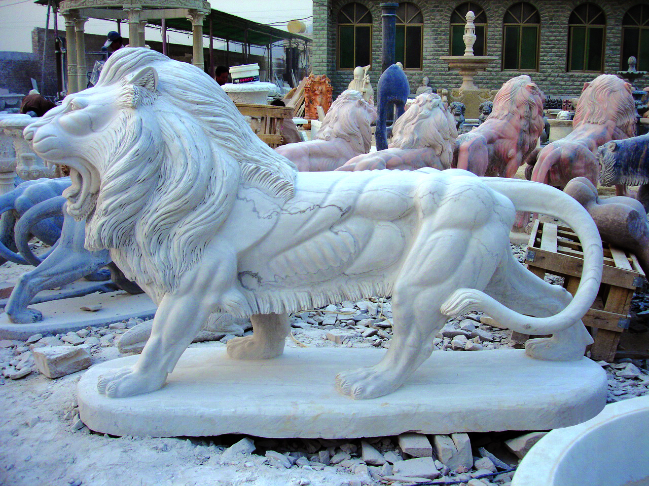 Odm Marble 120cm Stone Lions For Garden Door Decoration