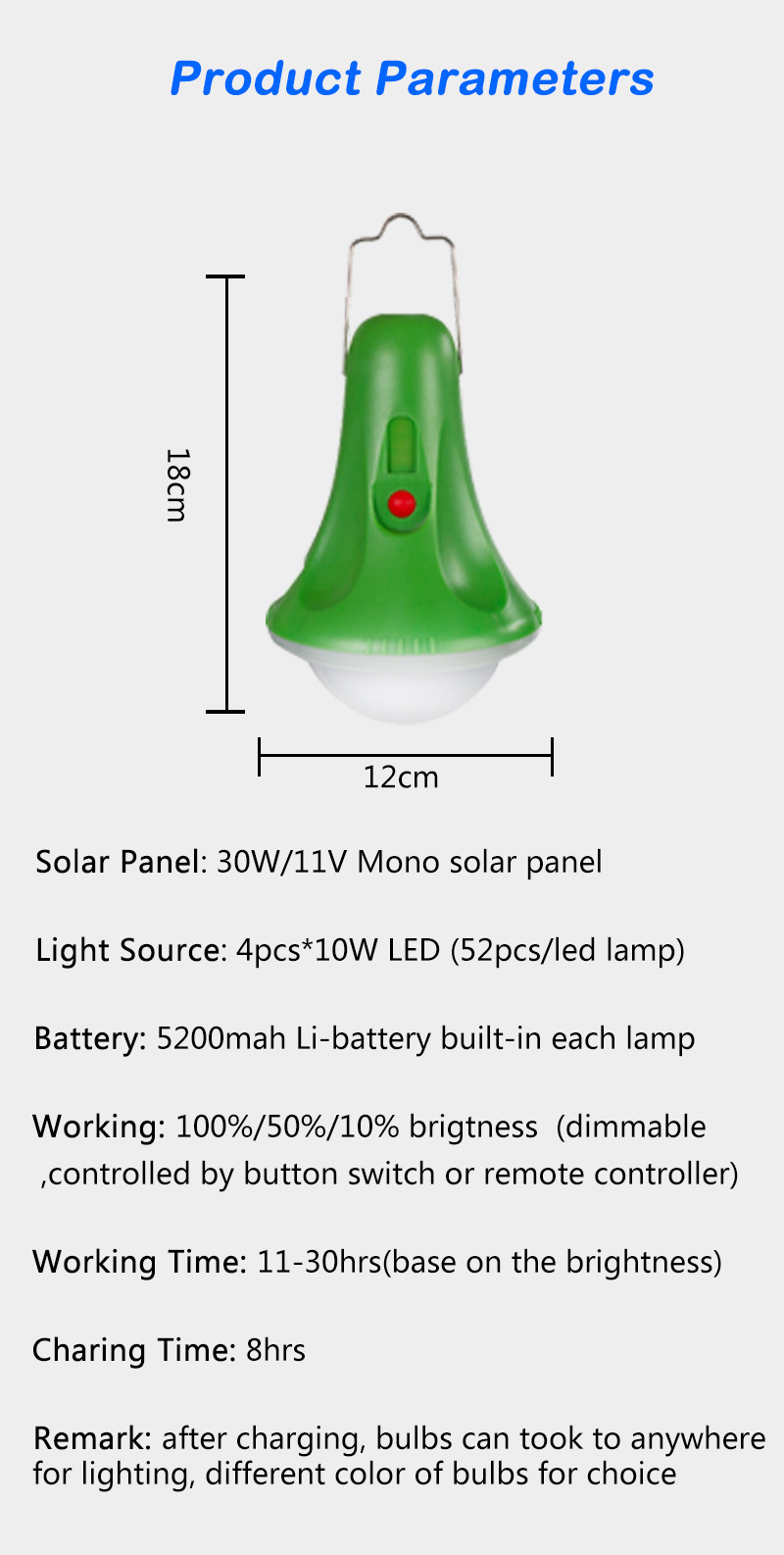 Orange Garden Solar Powered Lights For Home Outdoor Atmosphere 30W Solar Panel