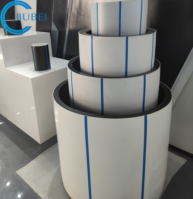 Black With Blue Strips Dredging HDPE Pipe For Customized Thickness And Steel Flange Connection