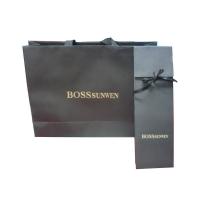 Buy cheap Black Paper Printed Carrier Bag Press Gold Lings , Logo Stamp product