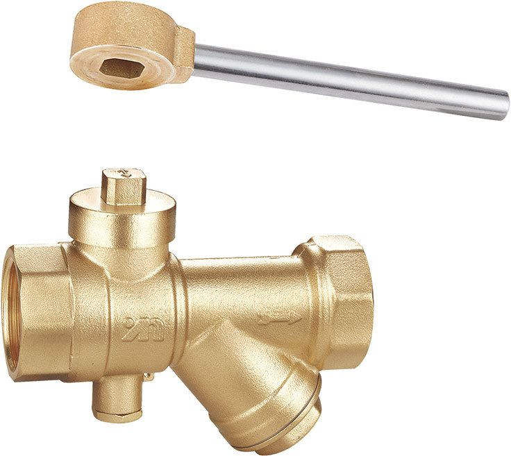 1604 Magnetic Lockable Brass Ball Valve DN20 DN25 DN32 Stemhead Square Patterned with Meter Outlet and Built-in Strainer