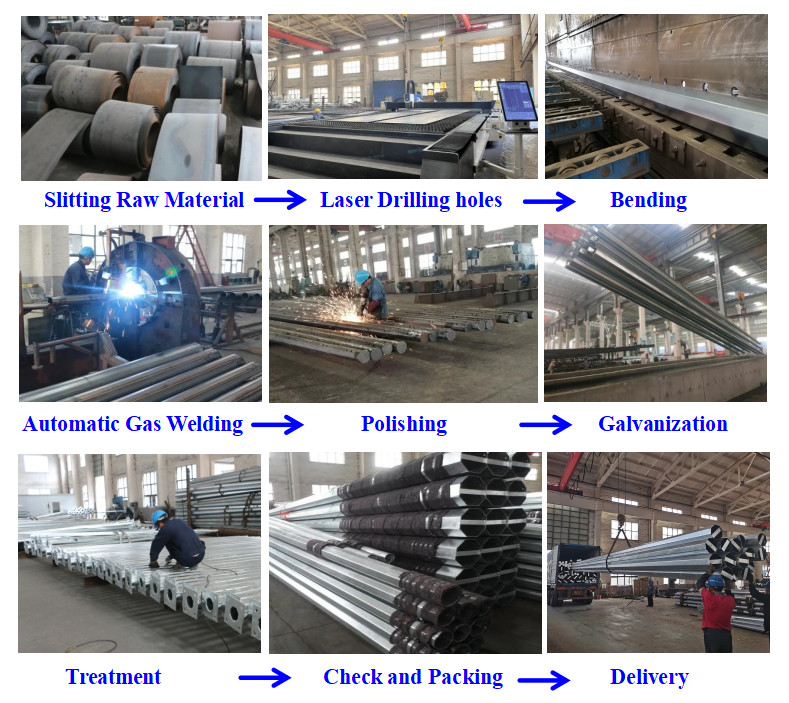 40FT 12192mm 3.0mm Electric Steel Pole Q355B Hot Dip Galvanized Steel Posts