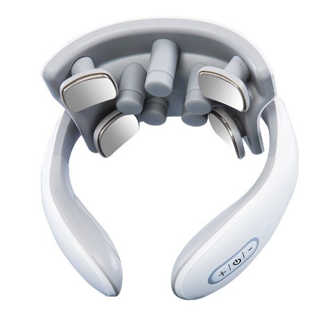 Four Head Neck And Shoulder Massager Machine Stretchable Vibration Warm ABS Silicone