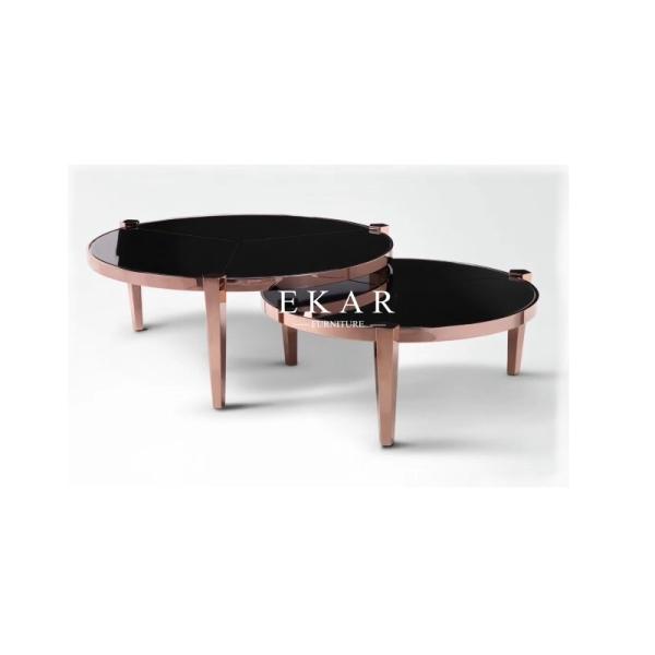 Buy cheap Round Modern Rose Gold Stainless Steel Glass Coffee Table For Living Room from wholesalers