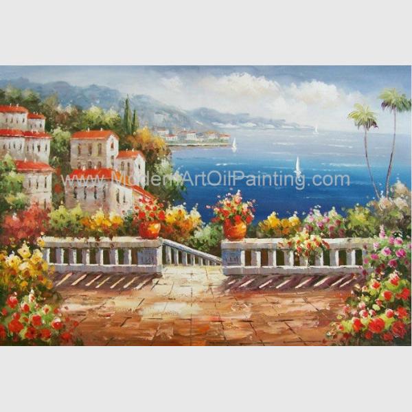 Handmade Mediterranean Landscape Oil Painting Garden Scene Oil Painting for