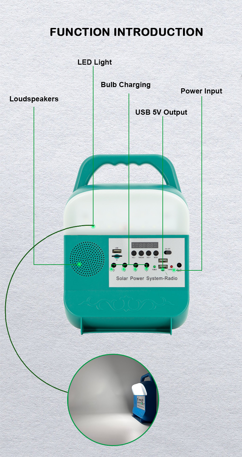 Rechargeable Solar Panel Power Storage Generator System USB Charger With Lamp