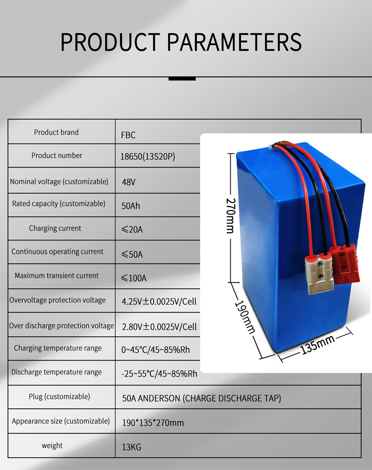 Rechargeable 3.7V 48V 50AH 18650 Car Deep Cycle Battery Drone Toy Car Solar Battery Pack