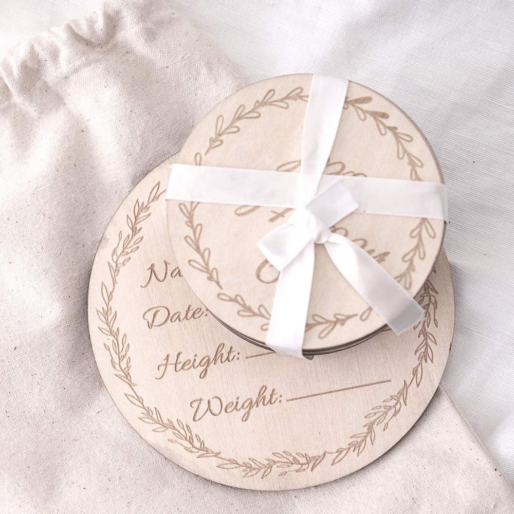Baby Monthly Milestone Wooden Cards Baby Gifts Newborn Photography Props Double Sided Engraved Discs