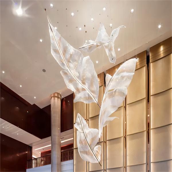 Customized Made Hotel Lobby Decorative Glass Pendant Light Modern Led Ceiling Chandelier Lighting Gold Leaf Accessories