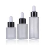Glass Cosmetic Containers Flat Shoulder Frosted Cosmetic Serum Dropper Bottle