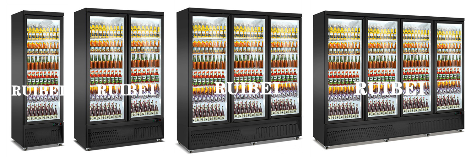 Commercial Upright Beverage Cooler 2~8℃ Automatic Defrost Glass Doors Display Refrigerator
