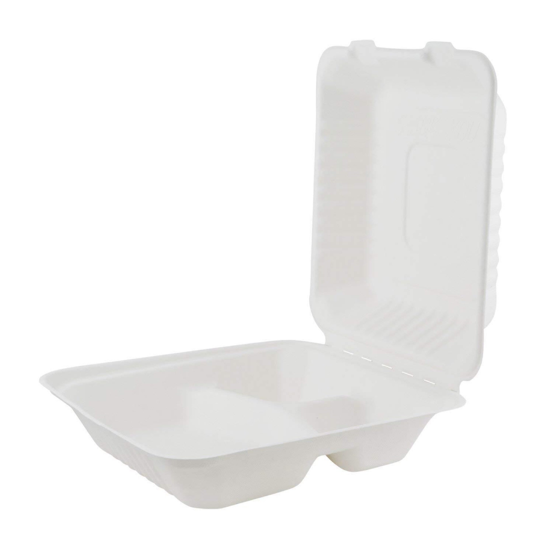 Biodegradable Bagasse Sugarcane Clamshell Food Container 3 Compartment Disposable