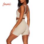 Ribbed Breathable Yoga Activewear Sets 260gsm High Waist Hip Lift Biker Shorts