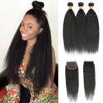 Buy cheap Kinky Straight Brazilian Human Hair Bundle With Closure 8A/9A/10A from wholesalers