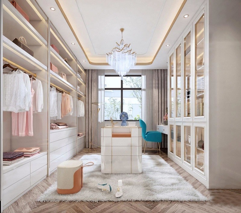 Mirror Door Modern Luxury Corner Walk In Closet Unit Storage Clothes Wardrobe