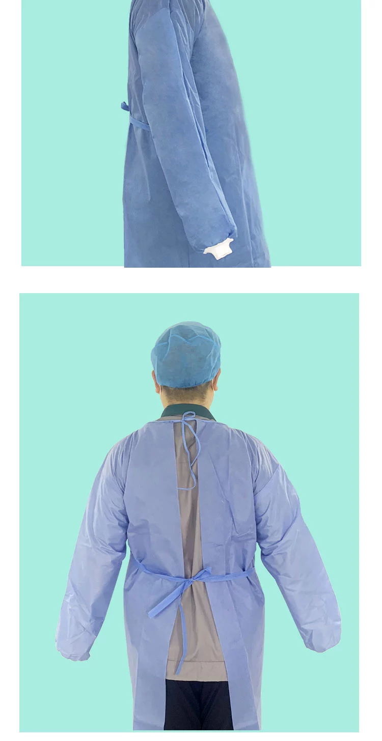 Prevent Liquid Penetration Knitted Cuff 15gram Non Woven Disposable Gown