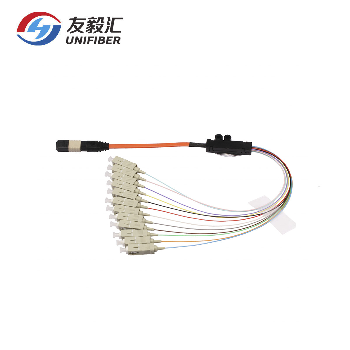 OM5 12 Fiber MPO To SC Breakout Patch Cable Flat Ribbon