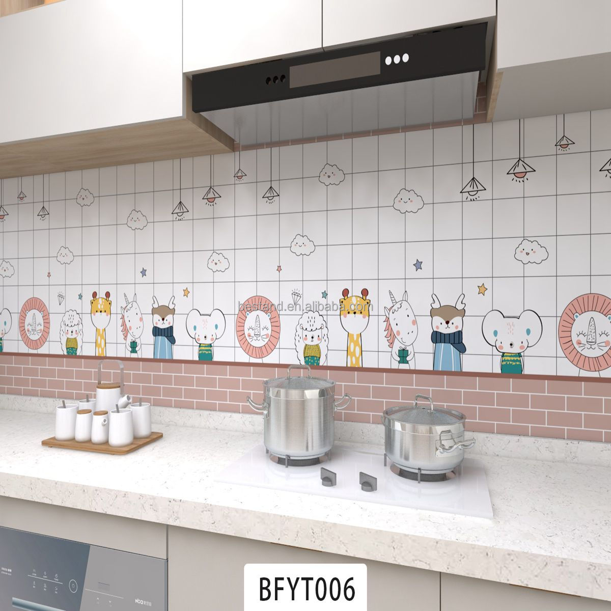Modern Design Self-Adhesive Aluminum Foil Wallpaper for Kitchen Waterproof and Smoke Proof Wall Beautification