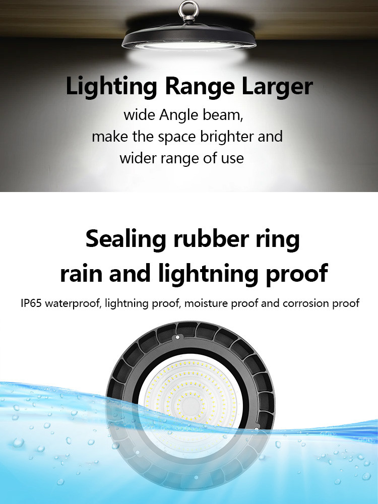 KCD Super Market High Lumen Engineering Industry Lighting IP65 100W 150W 200W 3000k Long Life UFO LED Light High Bay