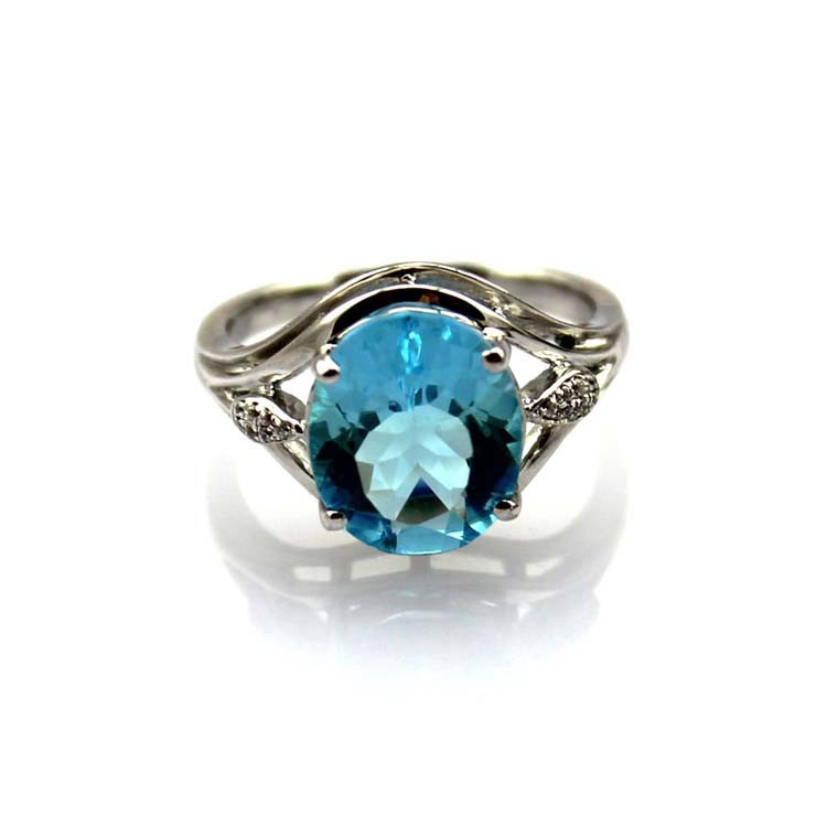 Women Jewelry 9mmx11mm Oval Blue Topaz Cubic Zirocnia Silver Ring(R273)