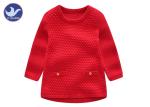 Plain Color Girls Knitted Dress Crew Neck Long Sleeves With Fake Pockets