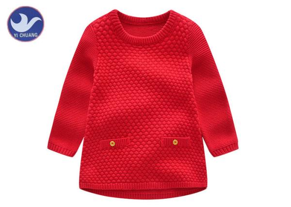 Buy cheap Plain Color Girls Knitted Dress Crew Neck Long Sleeves With Fake Pockets from wholesalers