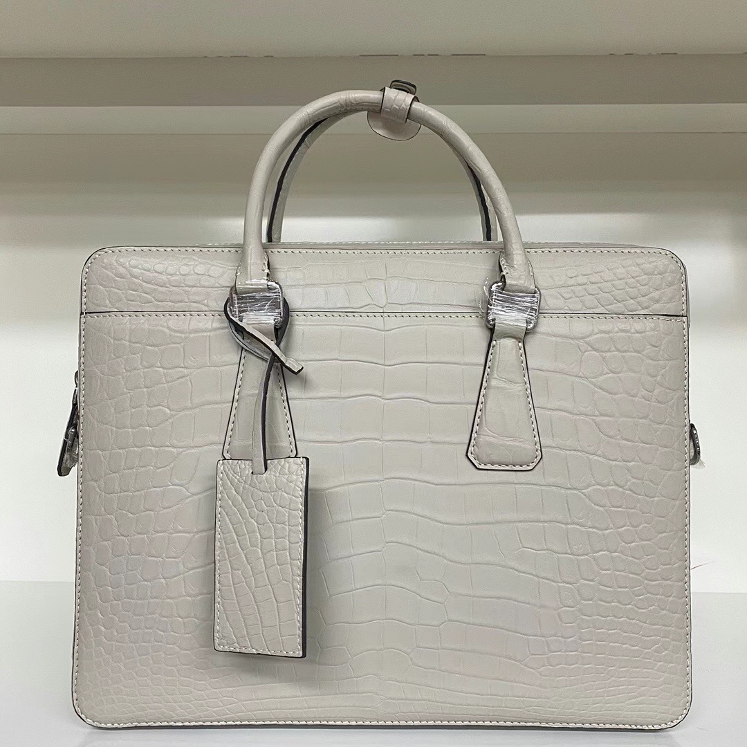 Authentic Crocodile Belly Skin Matt Finish Nude Color Male Briefcase Genuine Alligator Leather Businessmen Working Totes