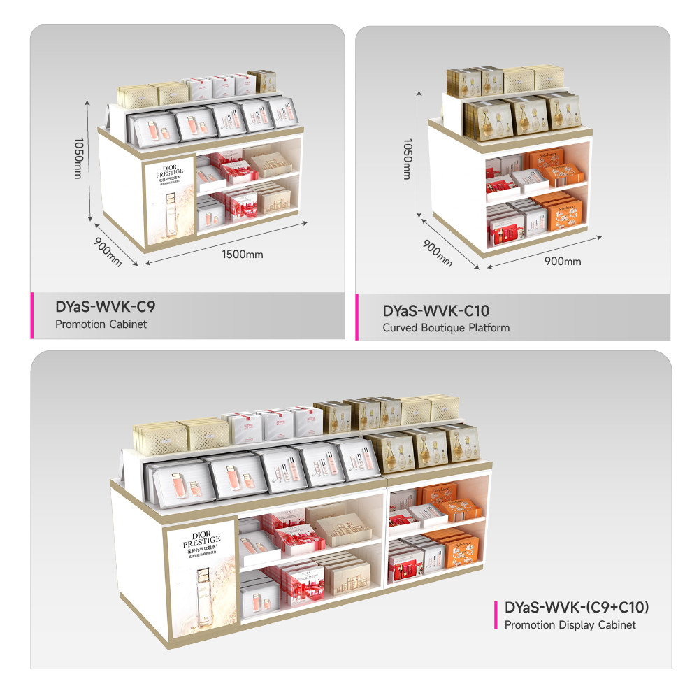 Skincare Display Fixtures White Wooden Sample With Island Embedded Light Strip For Branding Shop Stand And Premium Store Interior Design