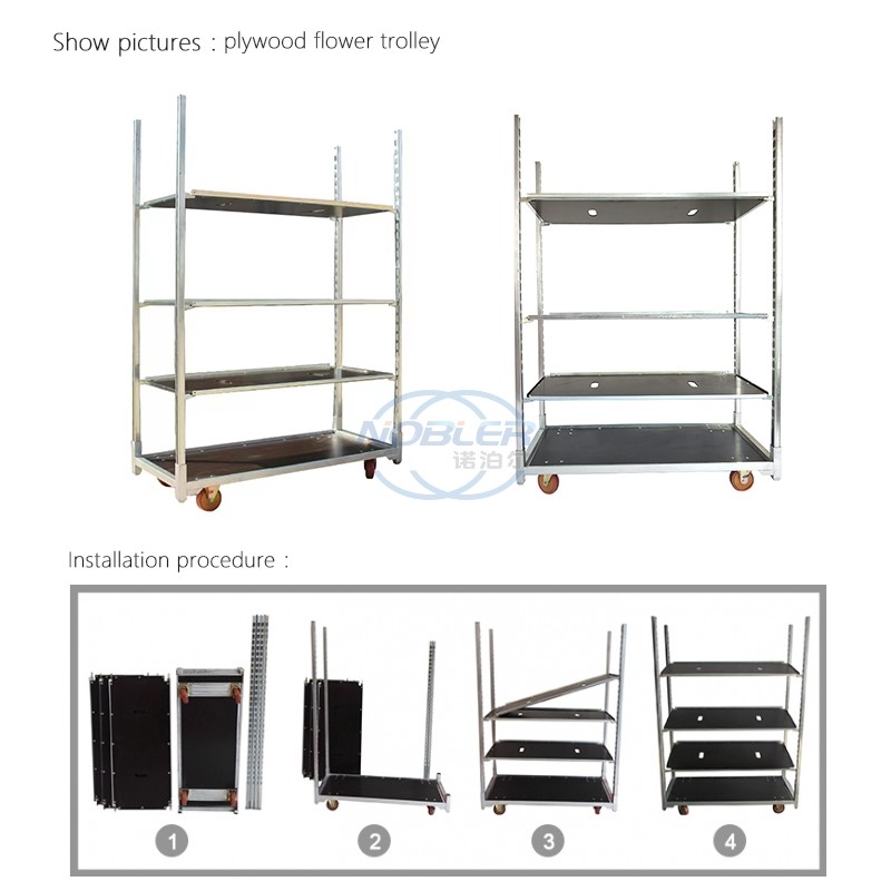 Danish Flower Trolley Galvanized Cc Container Plywood Flower Cart