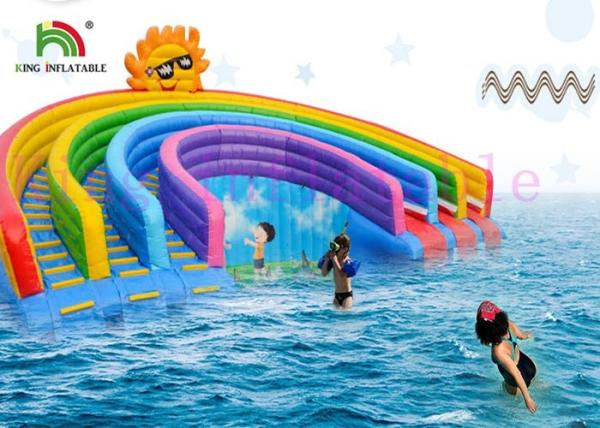 Buy cheap Anti - UV Inflatable Water Parks Triple Lanes PVC Rainbow Slide With Swimming Pool For Rentals from wholesalers