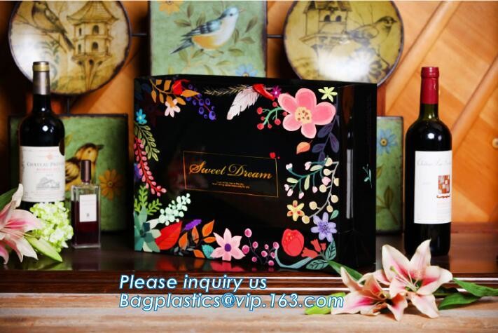 tea brown paper bag with logo print eco friendly With Ribbon Handles wine packaging offset bags,Decorative Paper Bags wi