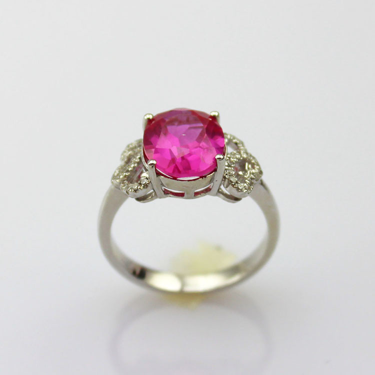 White Gold Plated Sterling Silver 8mmx10mm Pink Cubic Zircon Ring(R281)