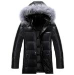 Cool Winters Hooded Anorak Jacket With Fur Hood , Mens Padded Leather Jacket