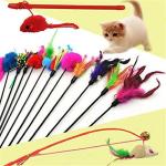 Cute Colourful Artificial Cat Toy Feather Wand , Cat Catcher Toy For Kitten