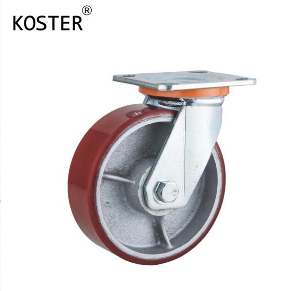 Buy cheap Heavy Duty Red PU Iron Core Caster Wheels 4inch/5inch/6inch/8inch with Brake Included from wholesalers