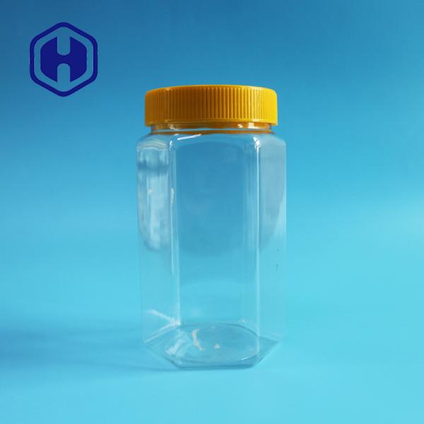 Bulk 670ml Transparent Plastic Packaging Jar Hexagon Wide Mouth PET Food
