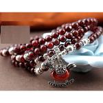 5mm Round Genuine Garnet Beads Bracelet with 925 Silver Marcasite Horse Garnet