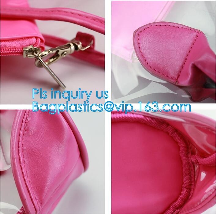PVC tote shoulder bag for work and school, handle bag with long shoulder strap waterproof clear pvc tote bag, PVC Women