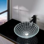 Tempered Glass Wash Basin Bowl 420mm Length Round Glass Vessel Vanity Sink