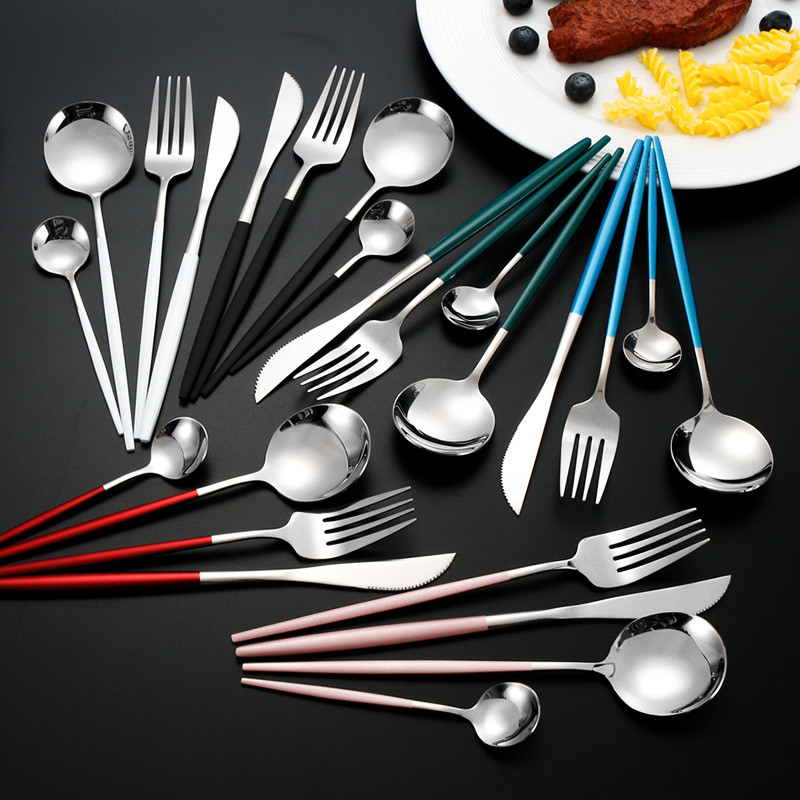 Elegant Stainless Steel 24 Pcs Cutlery Set Mirrror Polish Portuguese Tableware