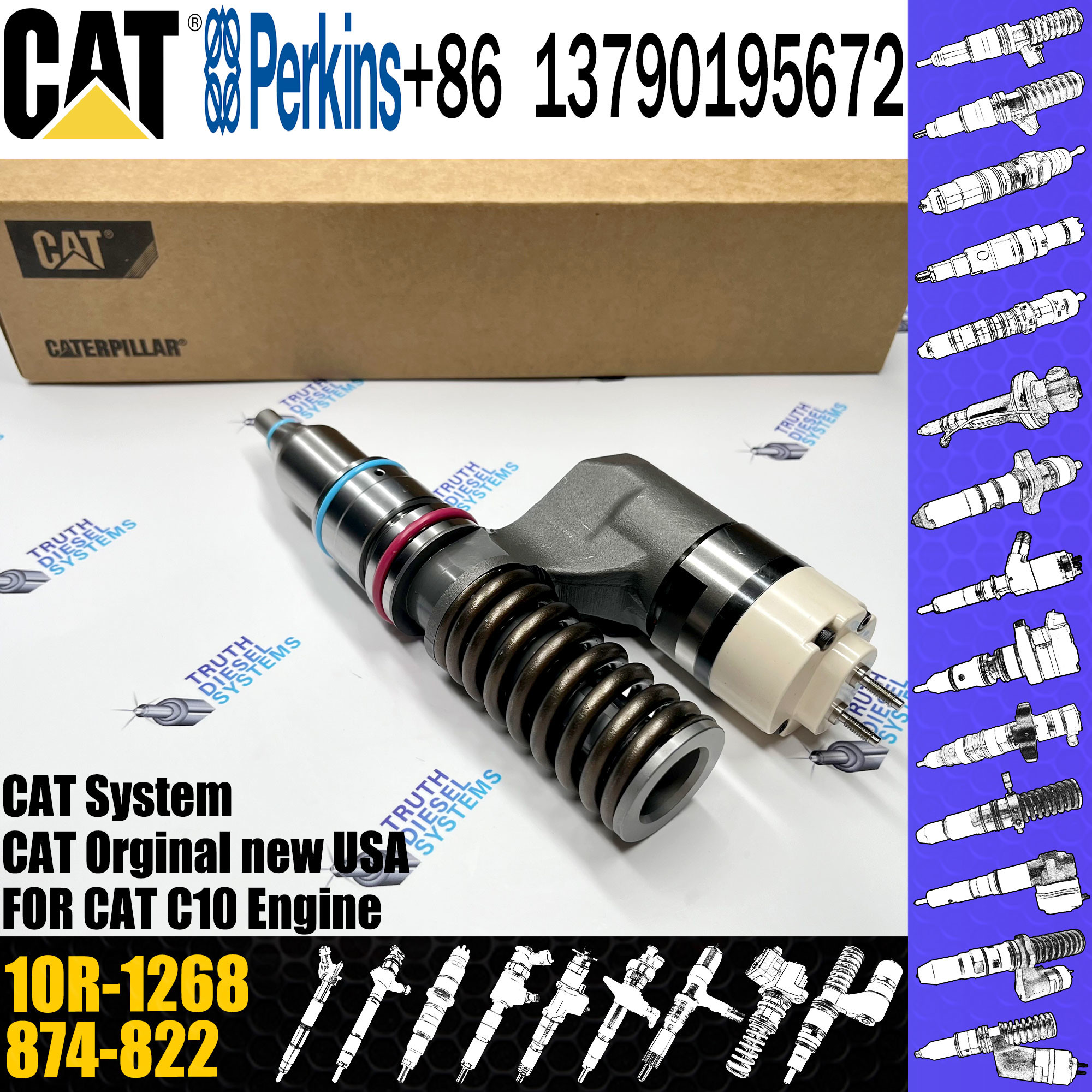 Fuel Injector 212-3464 10R-0725 1OR-1268 874-822 for Caterpillar Excavator C10 Engine