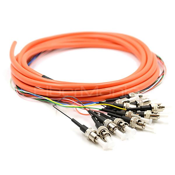 Buy cheap ST/UPC 12 Cores Bundle Fan-out Fiber Optic Pigtail, Multimode 62.5/125um, Orange Jacket from wholesalers