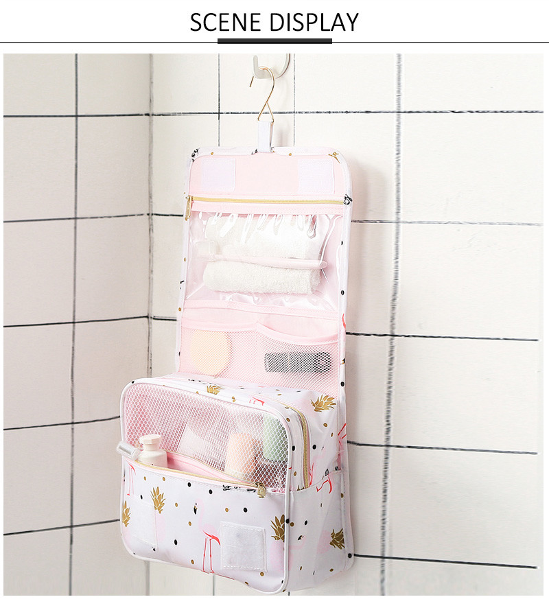 Printed Waterproof Wash Bag Women Custom Portable Hanging Toiletry Bag