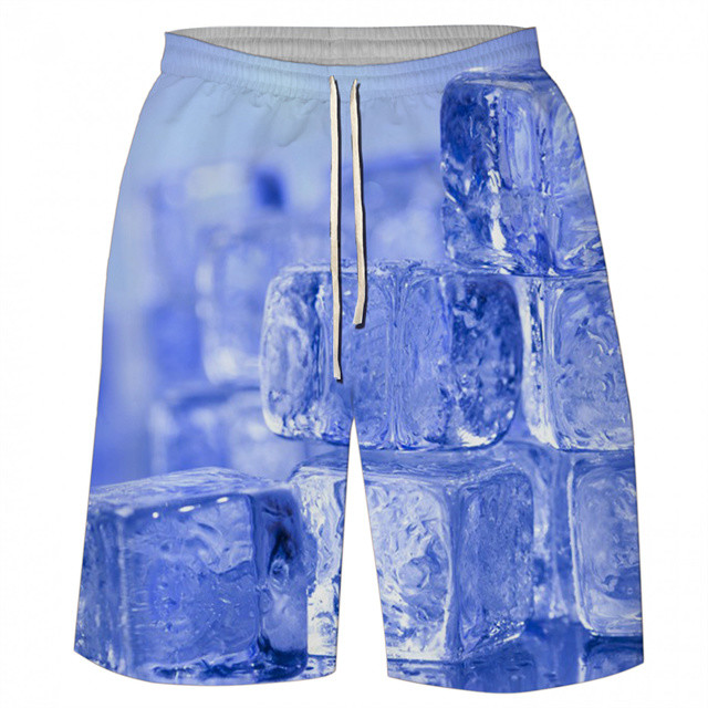 Custom logo Summer Sandy Beach Blank 100% Polyester Designer Inspired Ice Printed Men's Shorts With Pockets